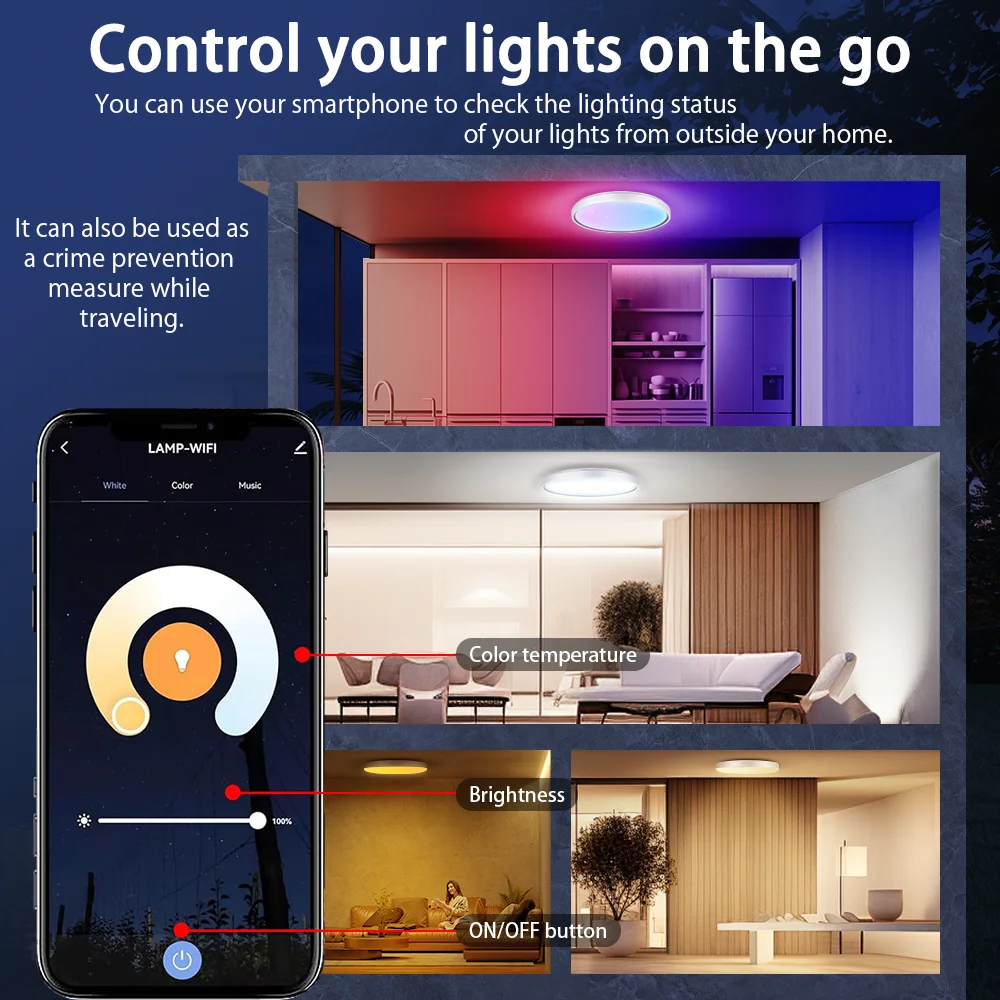 Modern Wifi Smart LED Ceiling Lights With Bluetooth Speaker Compatible With Alexa Google Home For Kid Girl Bedroom Living Room