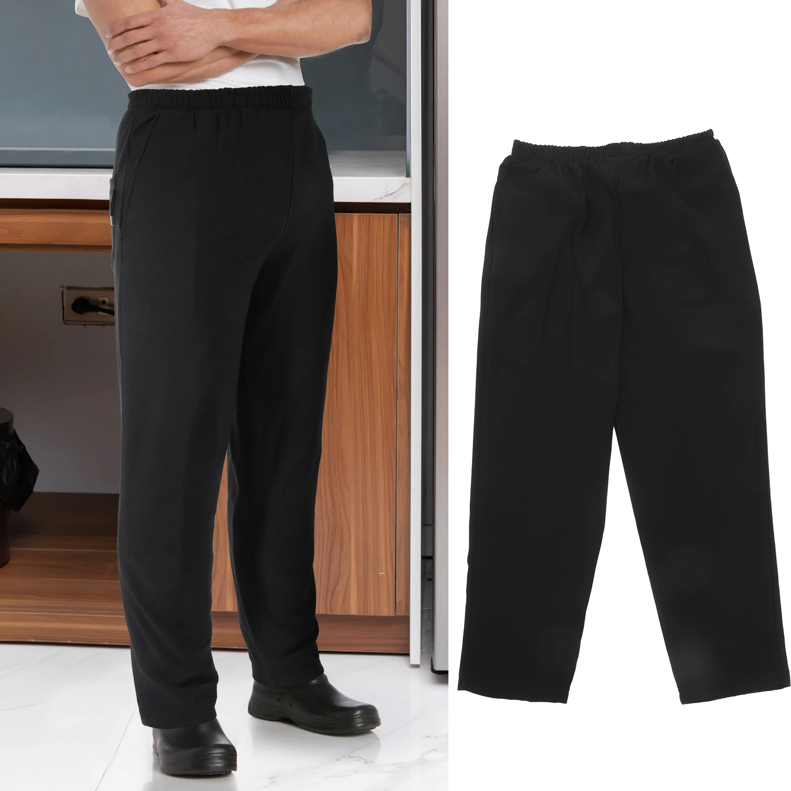 Pants Chef Men Workwear Chef Pants Pantaloni Uomo Canteen Clothes Working Loose Elastic Waist Hotel Restaurant Kitchen Pant