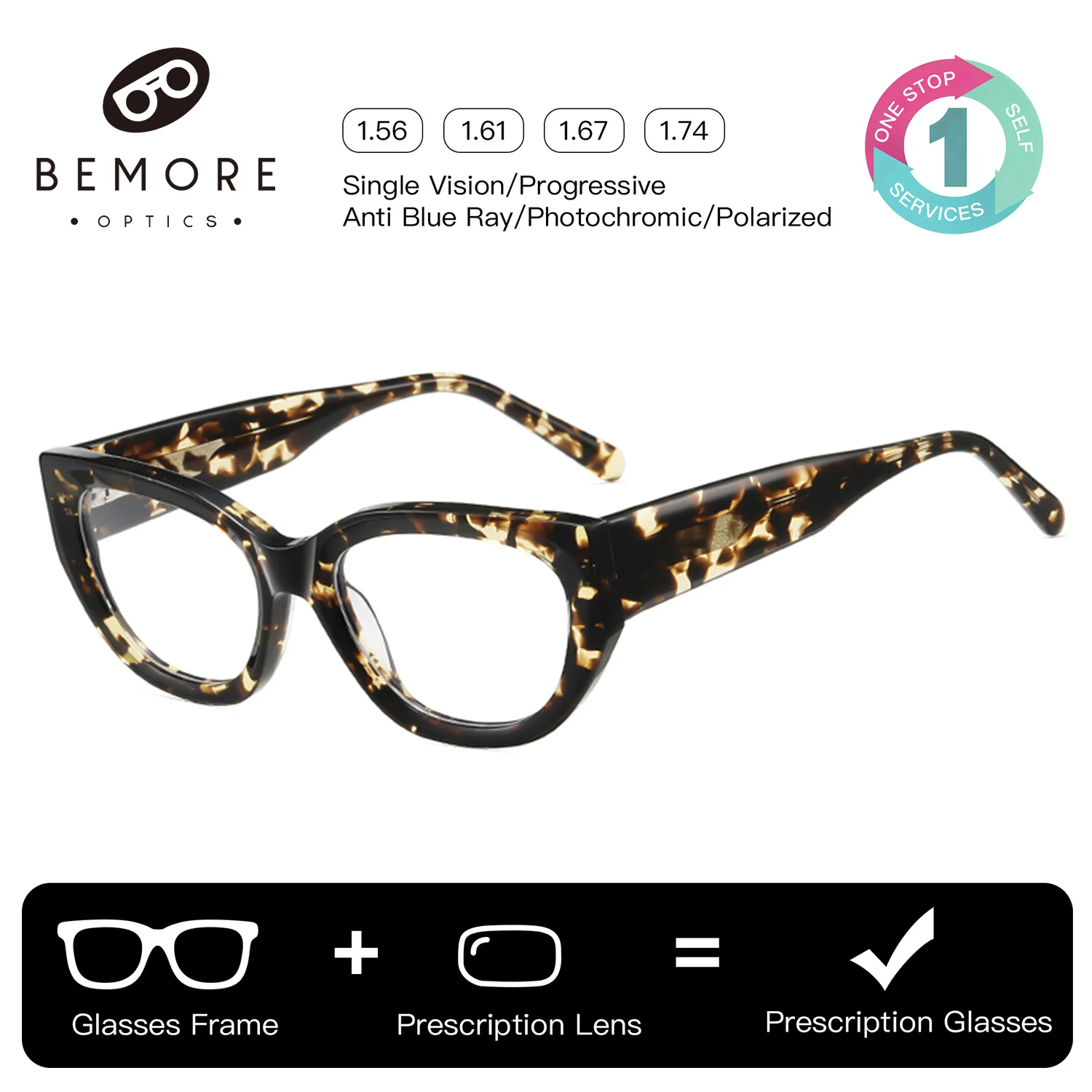 BEMORE Retro Cheetah Cat Eye Prescription Eyewear Woman Acetate Anti ...