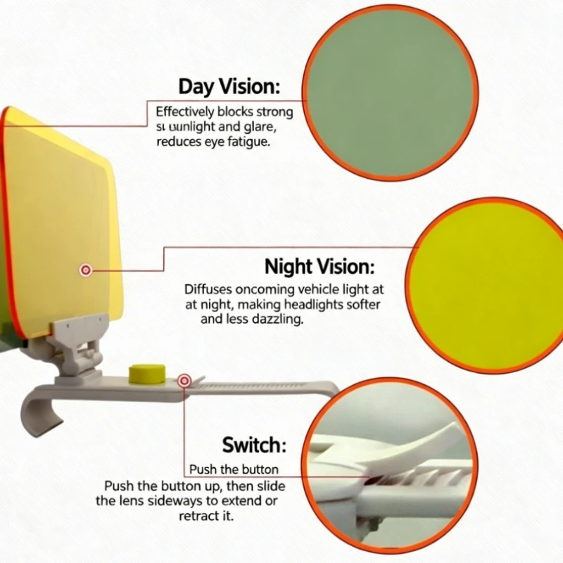 Universal Snap-on Car Sunshade Anti-glare Protective Cover Blocks Daytime Sunlight & Night High Beam Vehicle Accessory