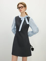 FSLE Office Lady Korean Style Fake Two-piece Spliced Dress Women 2025 Spring Outfit New College Style Dress 25FS11291