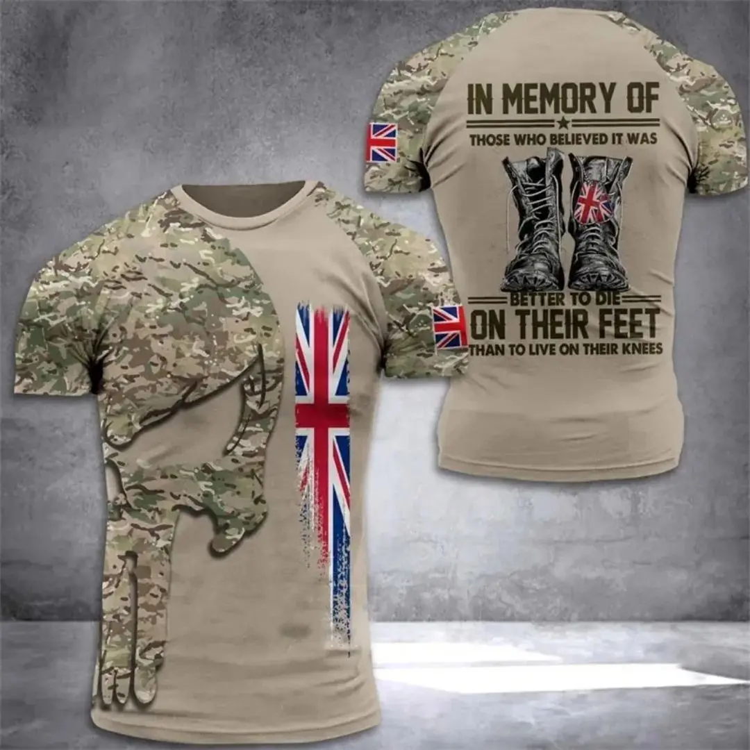 

The 2025 summer new British flag pattern T-shirt for men's sports clothing 3D printing field camouflage T-shirt top