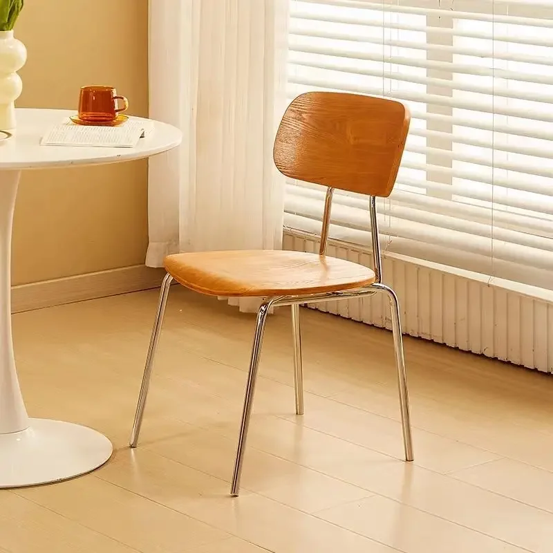 HYS retro stainless steel chair solid wood milk tea commercial dining chair back chair