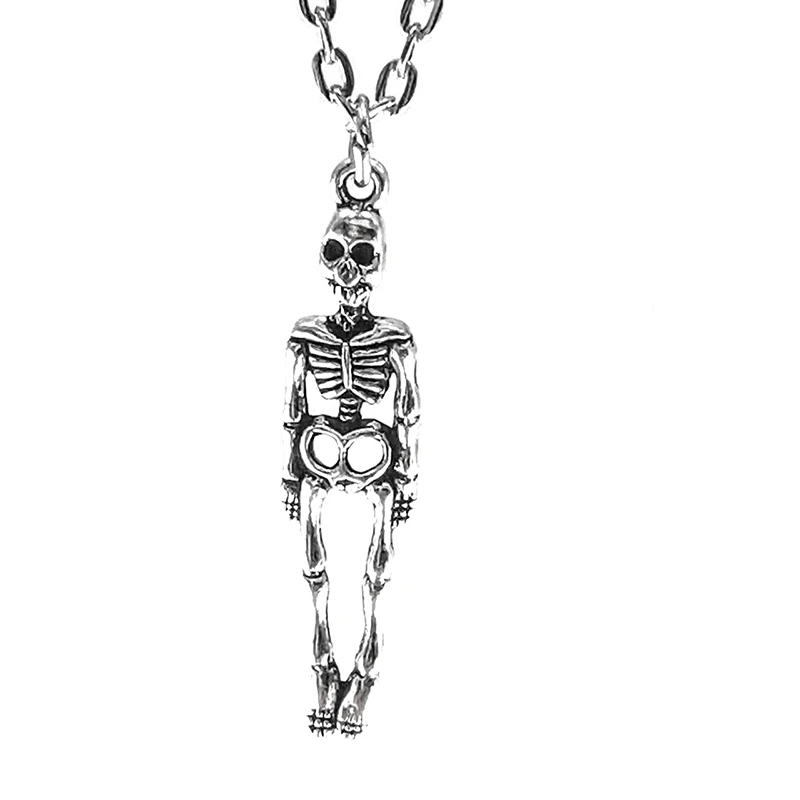 Vintage Skull Pendant Necklace Long Chain Skeleton Goth Punk Gothic Aesthetic Accessories Hip Hop Jewlery Male Grunge Y2k