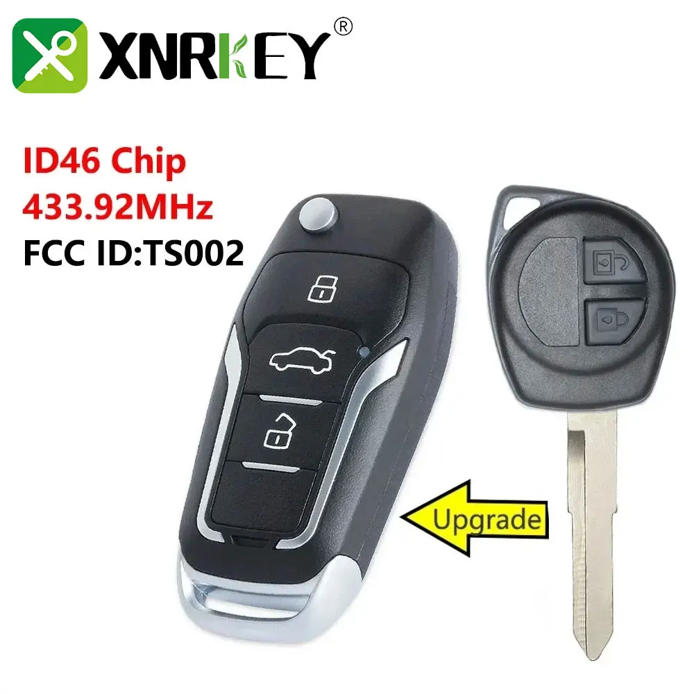 

XNRKEY 3 Button Upgraded Flip Folding Remote Car Key Fob 433.92Mhz ID46 Chip For Suzuki Swift SX4 Vauxhall Agila FCC ID: TS002