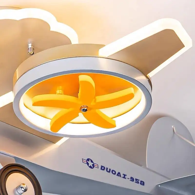 

Ceiling Light Boy Creative Cartoon Model Remote Control Decorative Light Fan Bedroom Wrought Iron DC Motor