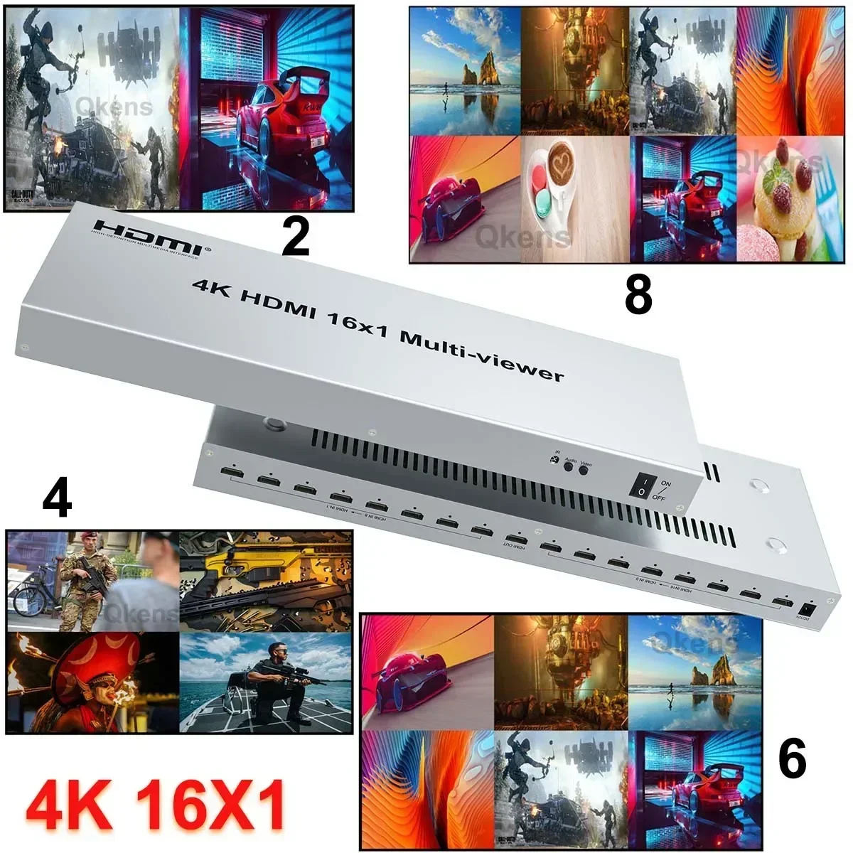 

4K 16x1 HDMI Quad Multiviewer 2 4 6 8 16 In 1 Out Seamless Switch Multi-viewer Screen Divider Left and Right Up and Down Display