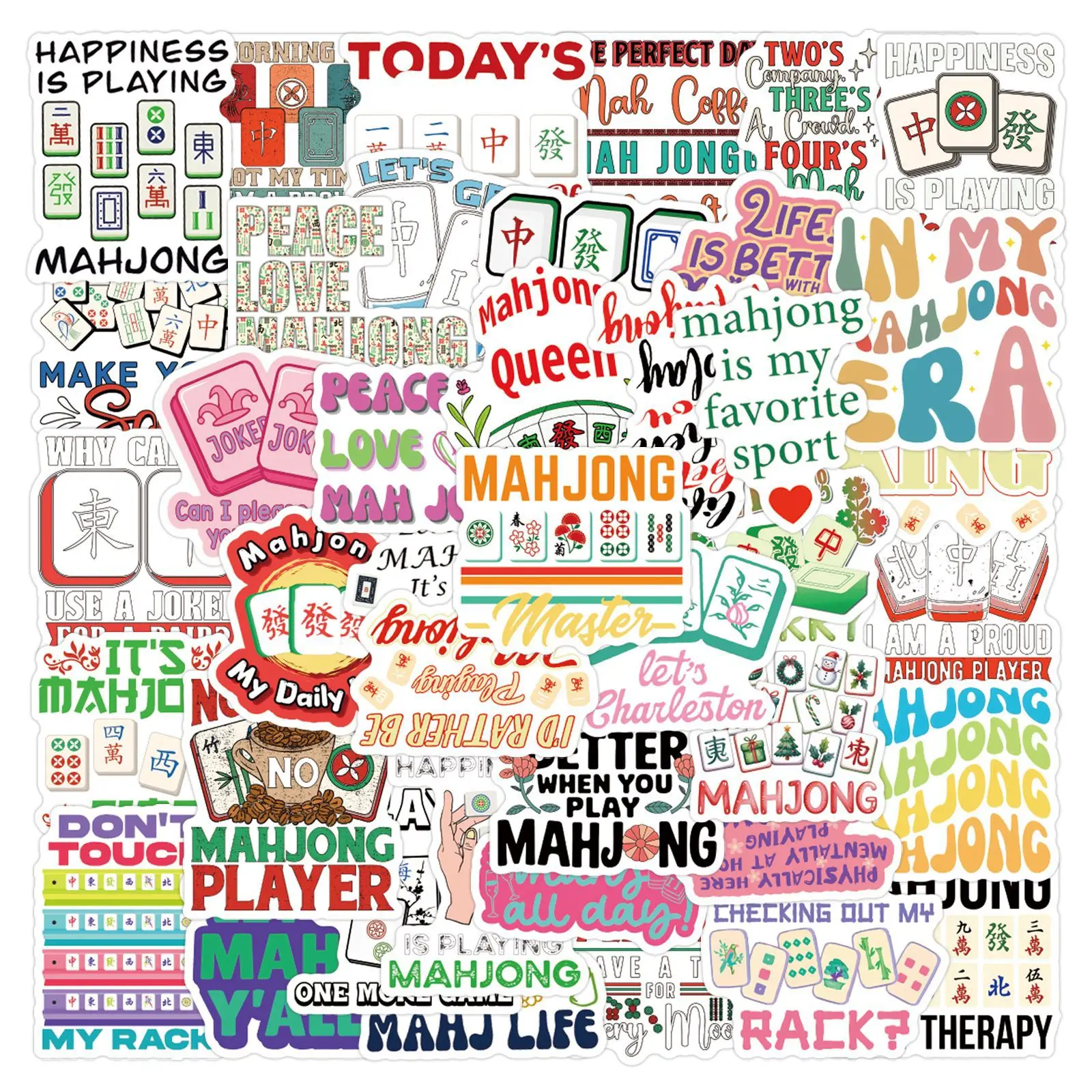 

55 шт. милых наклеек «Маджонг» для китайской игры в маджонг, DIY-наклейки для скрапбукинга, телефона, багажа, скейтборда, водонепроницаемые граффити-стикеры