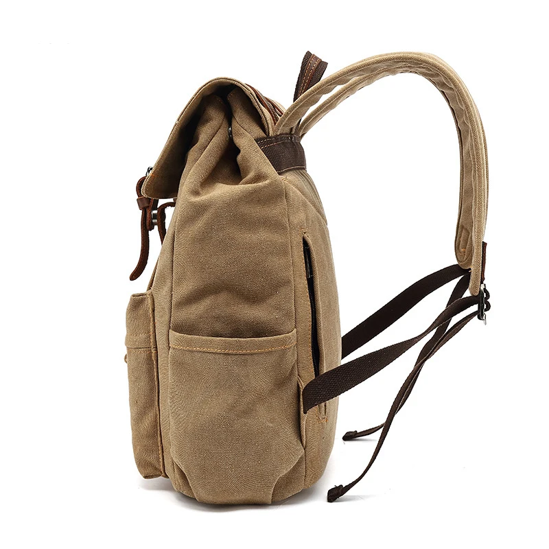 حقيبة ظهر مدرسية متينة من القماش والجلد حقيبة ظهر Mochila حقيبة ظهر قوية للسفر والتنزه سيرًا على الأقدام مع مقصورات متعددة