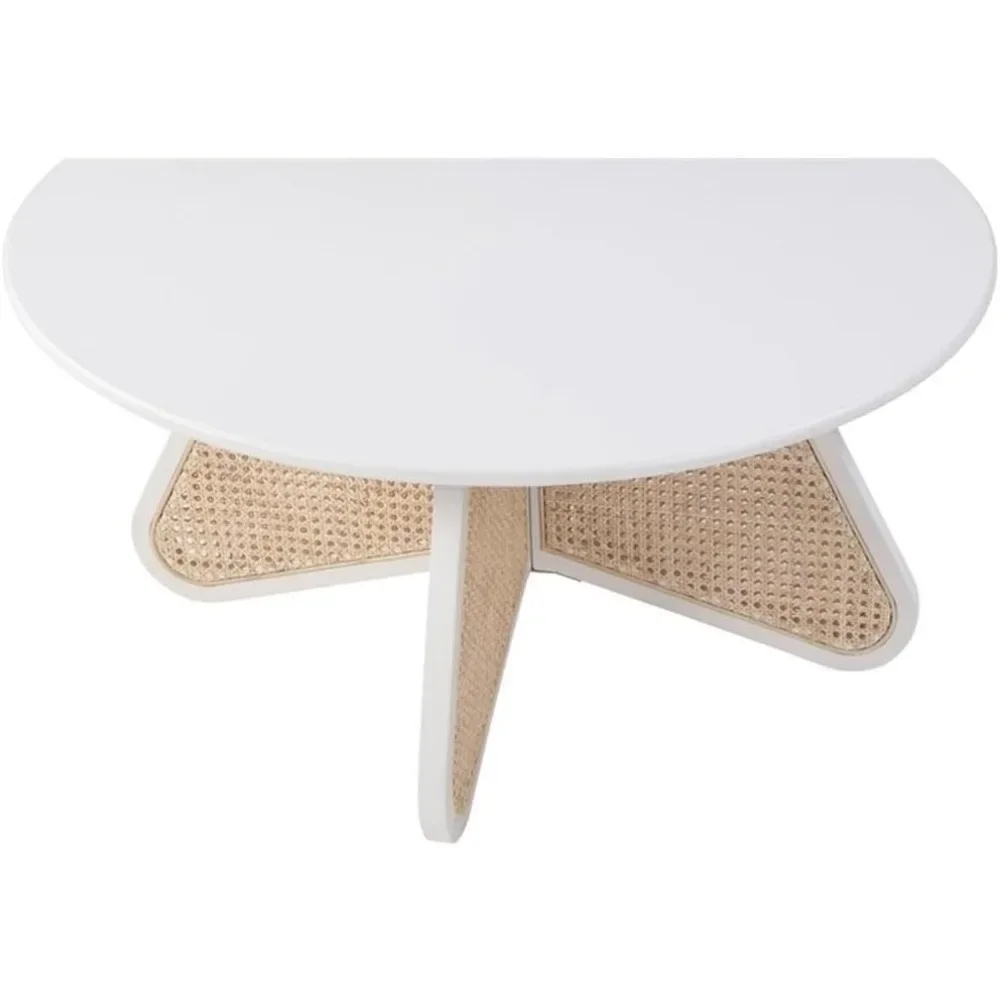 Butterfly Collection Mid-Century Modern Coffee Table with Solid Wood White Finish and Oak Veneer Top