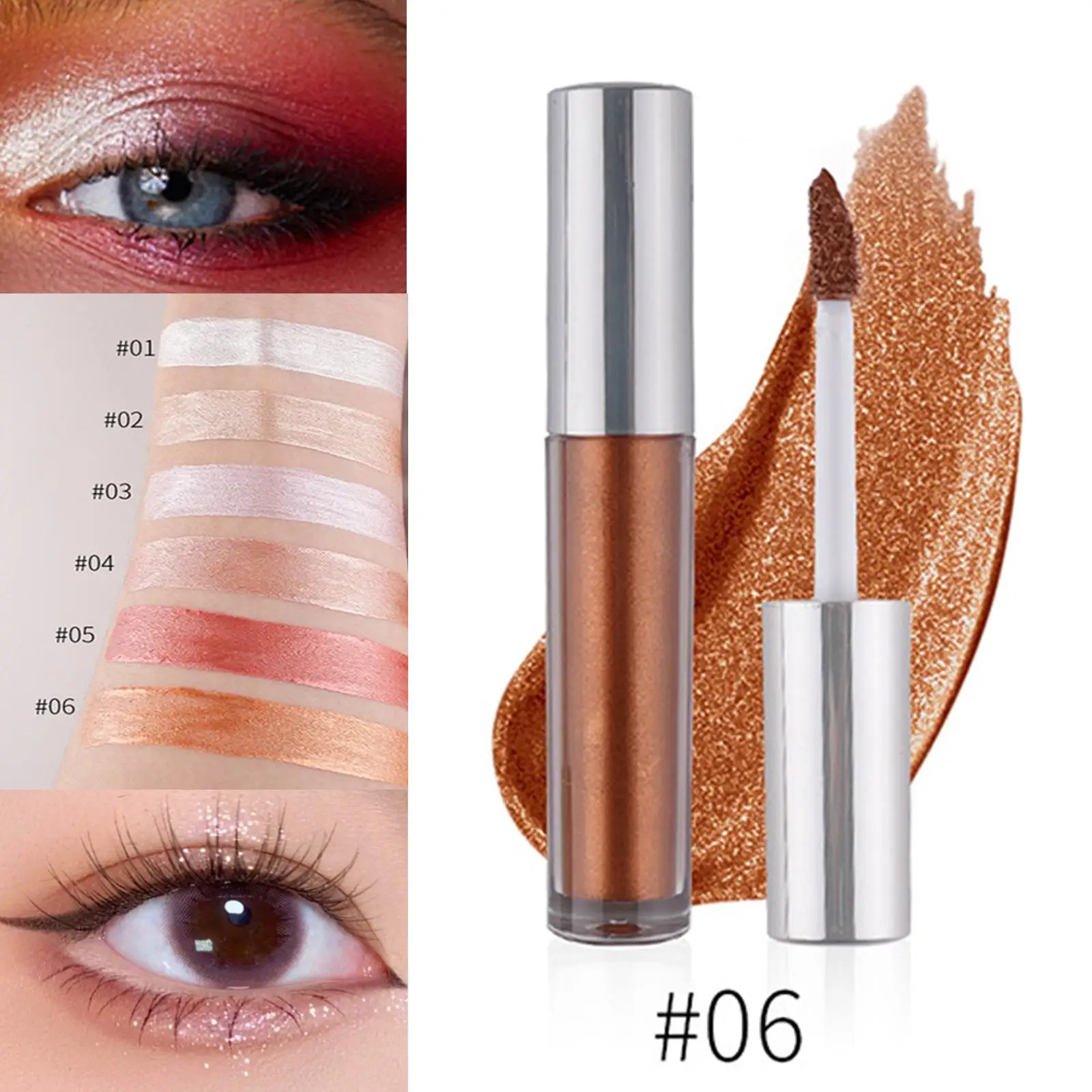 Sombra de ojos líquida ligera con purpurina, maquillaje brillante de mezcla fácil para un juego completo de maquillaje de ojos profesional