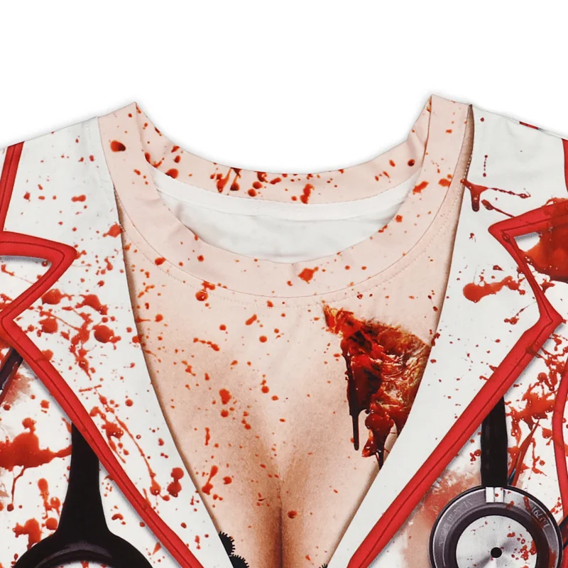 Adult Women Plus Size Horror Bloody zombie Nurse T-Shirt Carnival Party Halloween Costume 3D Printing Scary internal organs Tops