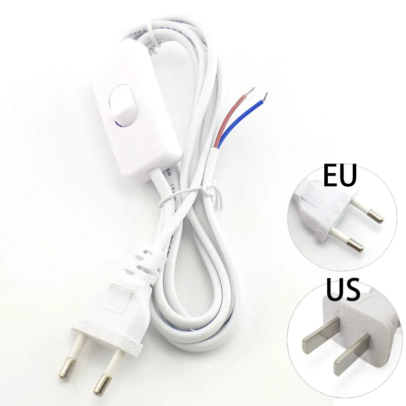 1.8m eclectic 110v-200v AC Power Supply Cable EU Euro extension cord Adapter 303 on/off switch  US plug For led light bulb tube