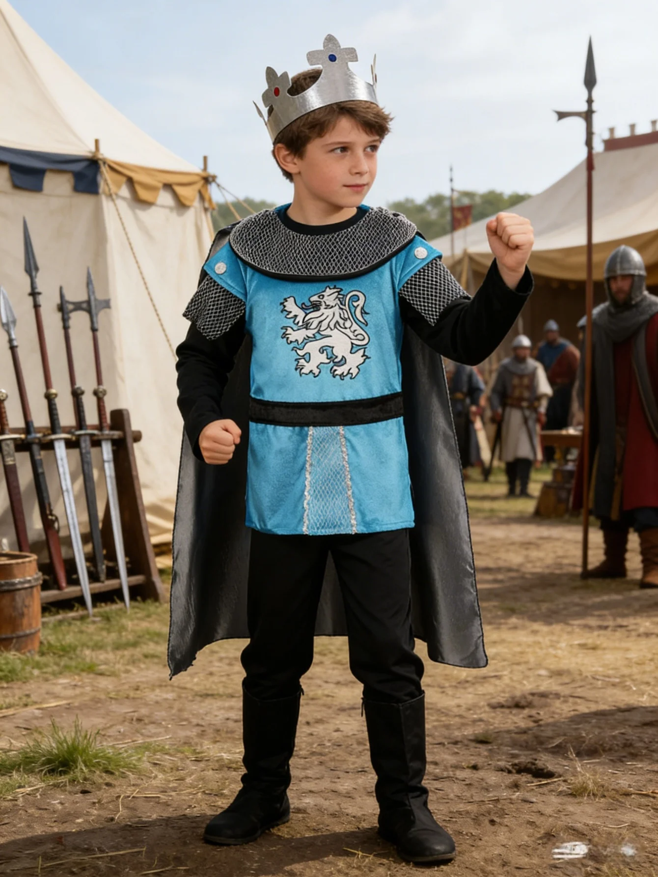 Disfraz Medieval Real para Niños, Camisa con Capa y Corona, Traje de Fantasía para Halloween