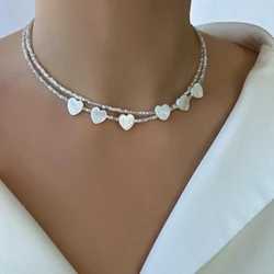 Fashionable Handmade White Necklace Collar For Women White Simplicity Heart Pendants Necklace Girls Choker Gift 2024