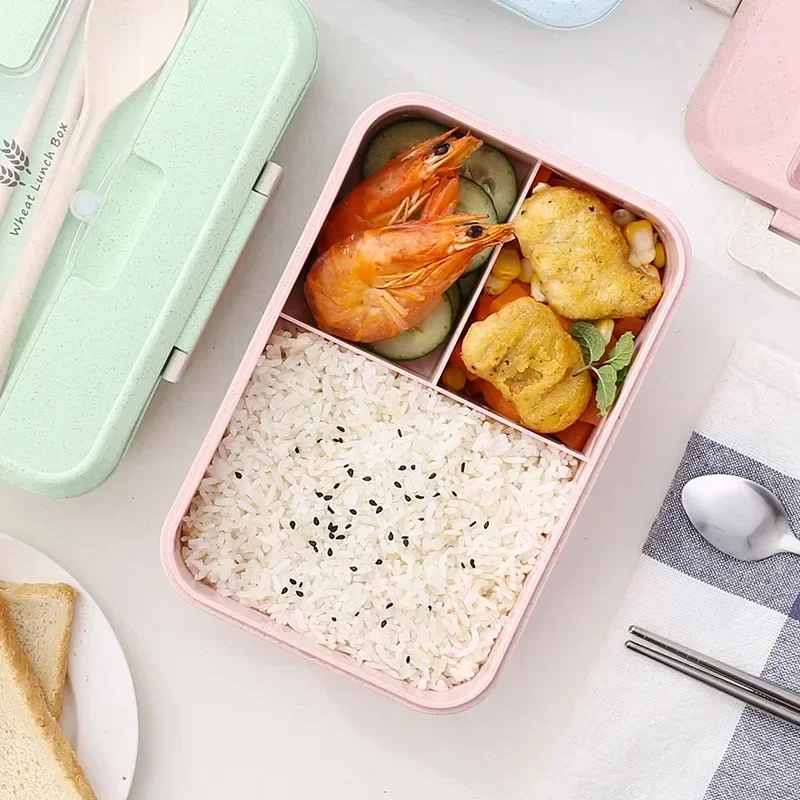 Picture 5: Microwave Lunch Box Wheat Straw Bento Box With Dinnerware Food Storage Container Children Kids School Office Portable Bento Box