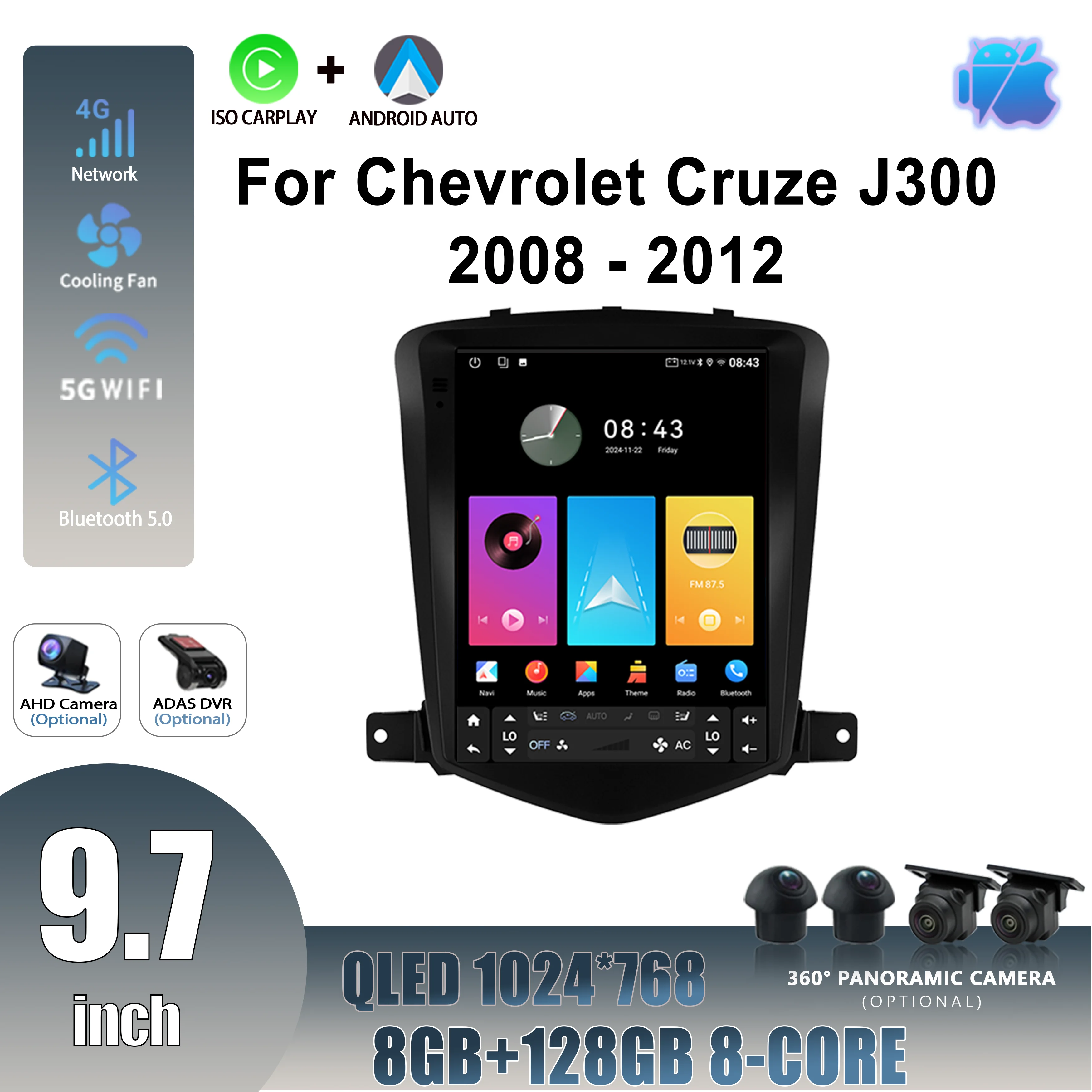 

9.7inch Android 14 For Chevrolet Cruze J300 2008 - 2012 Car Radio Multimedia Intelligent GPS Wireless Apple Carplay Touch Screen