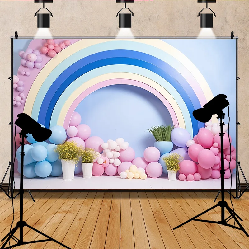 Fondos de fotografía de feliz cumpleaños para habitación de bebé, accesorios para decoración de fiesta de recién nacido, arco de globos, fondo fotográfico con tema Floral, QQ-06