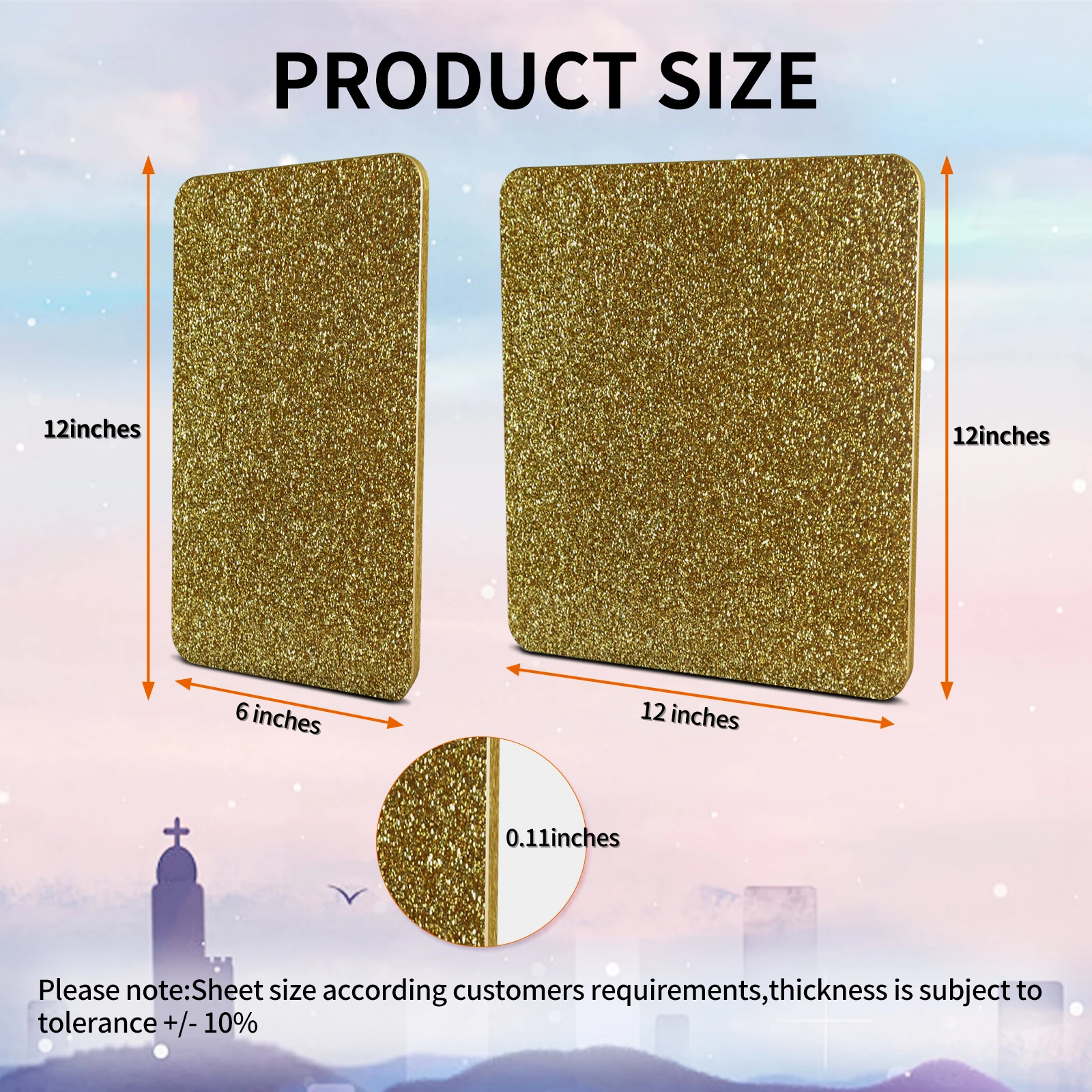 12*8inch hot sales factory price golden Acrylic Holographic Glittering 3.0 Sheets for Jewelry Craft  Art Work glitter acrylic