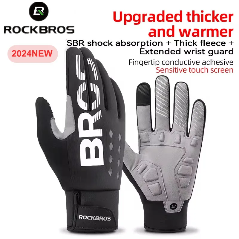 ROCKBROS Winter Glove Warm Cycling Gloves Fleece Long Finger Touch screen Windproof Gloves Sports  Outdoor Running Riding Mitten