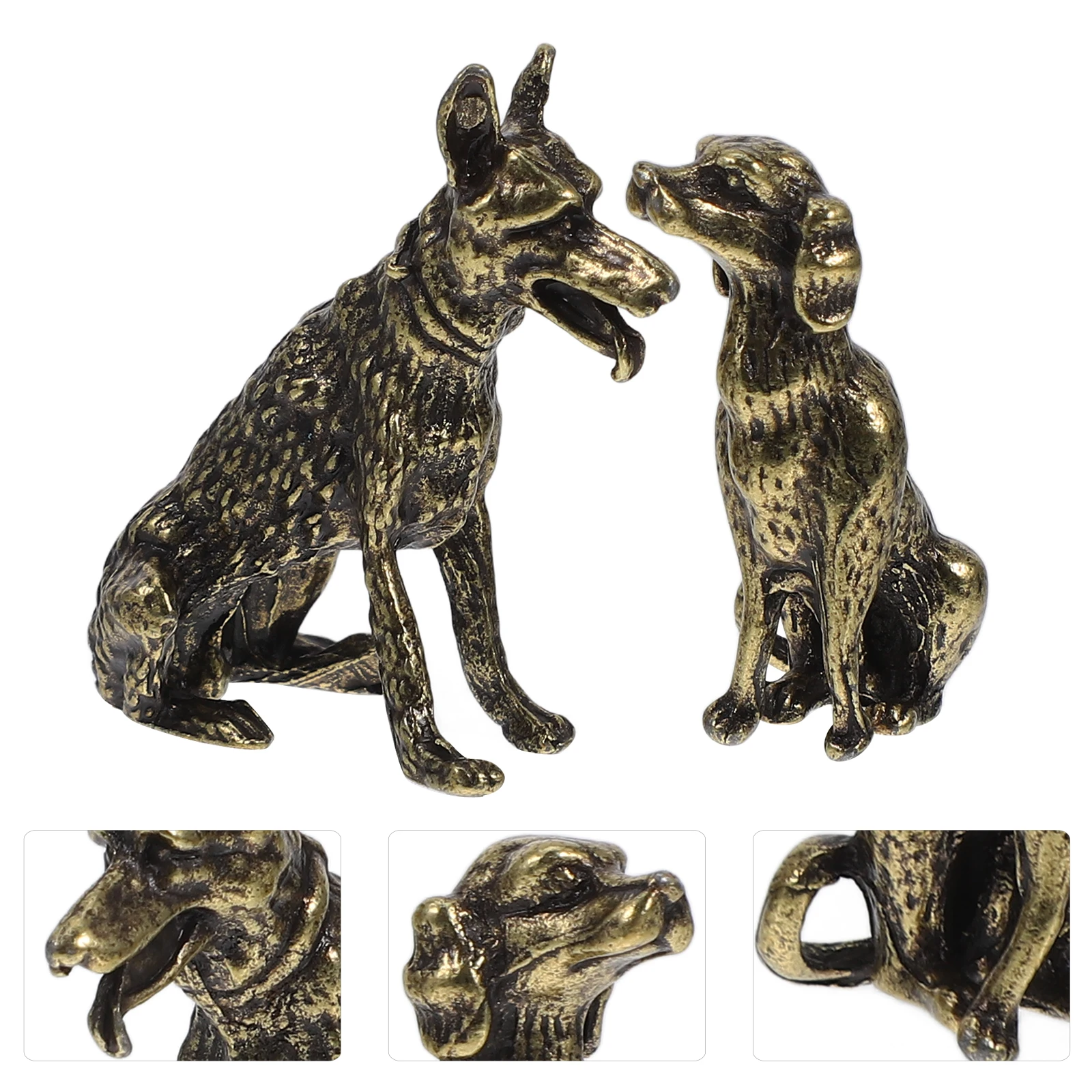 

2 Pcs Copper-plated Dog Statue Creative Zinc Alloy Ornament Cute Puppy Cabinet Ornaments Statues Home Decor Animal Figurines