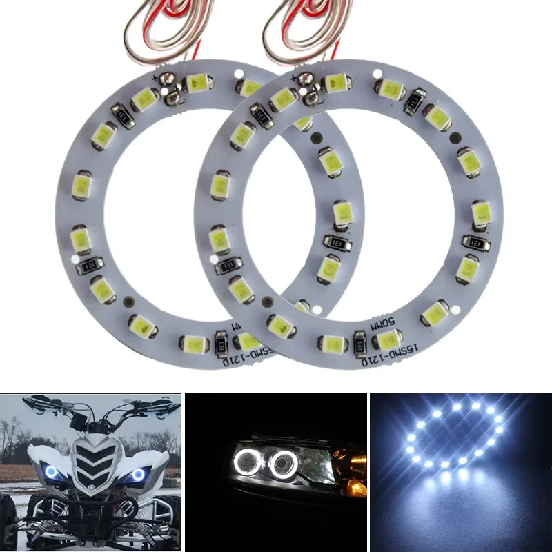 

YM E-Bright 2 шт. Angel Eye 50 мм 1210 15 светодиодов 3528 5 см кольца Halo 12 В постоянного тока 15 SMD для автомобильных фар холодный белый