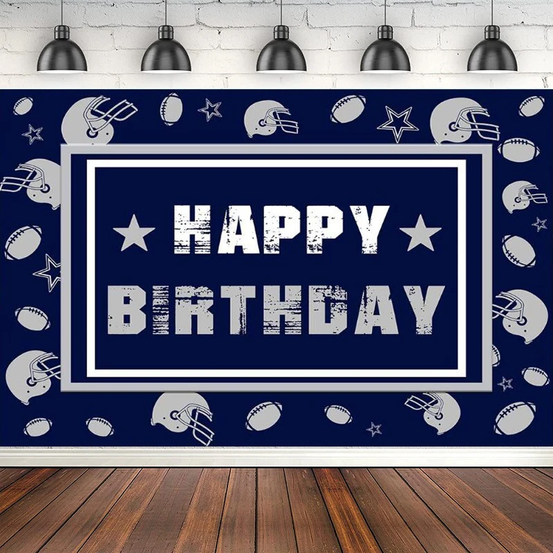 

Football Photography Backdrop For Birthday Party Blue And White Gray Helmet Stars Background Sports Fans Decor Supplies Banner