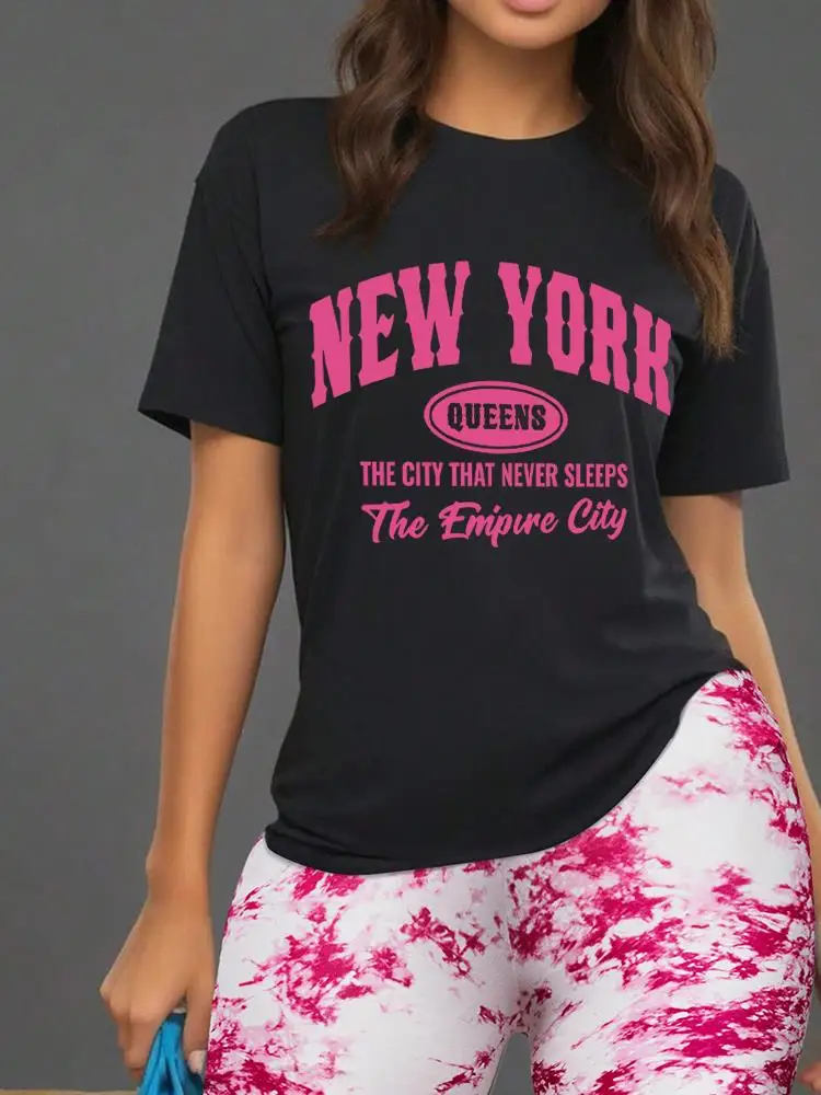 

New York Queens Printing Women T Shirts Two Piece Set Fashion Novel Floral Shorts Sets Comfortable Soft Shirt Shorts Female