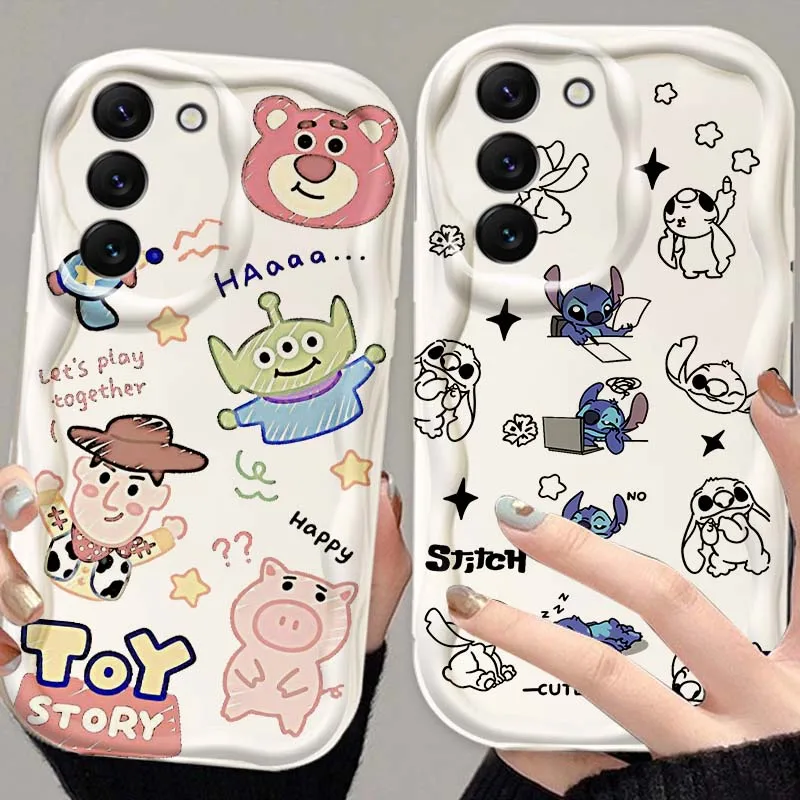 Disney Toy Story Stitch Art Per Samsung Galaxy S25 S24 S23 S22 S21 S20 A16 A55 A05 A07 Ultra Plus FE 5G Onda Olio Cassa Del Telefono