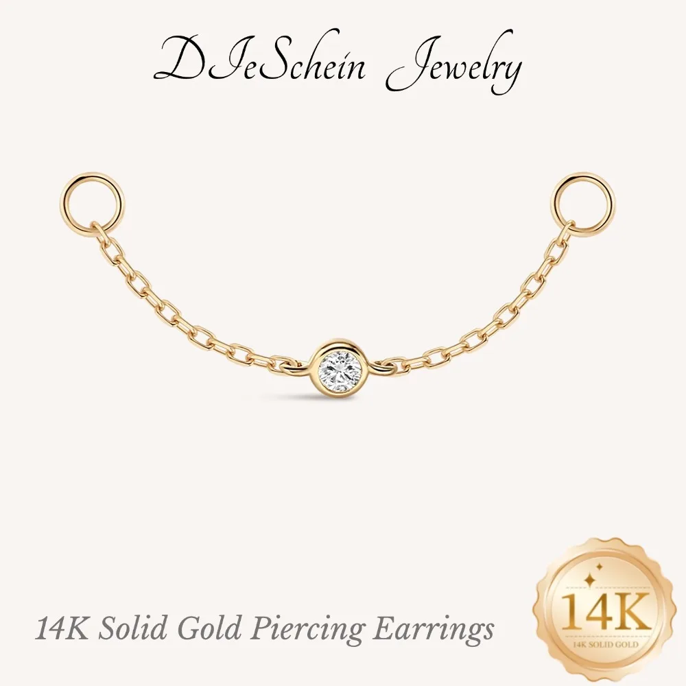 DIeSchein 14K Solid Gold Piercing Earrings Women Genuine Nickel-Free Hypoallergenic hoop Earring for Kids Birthday Gifts 