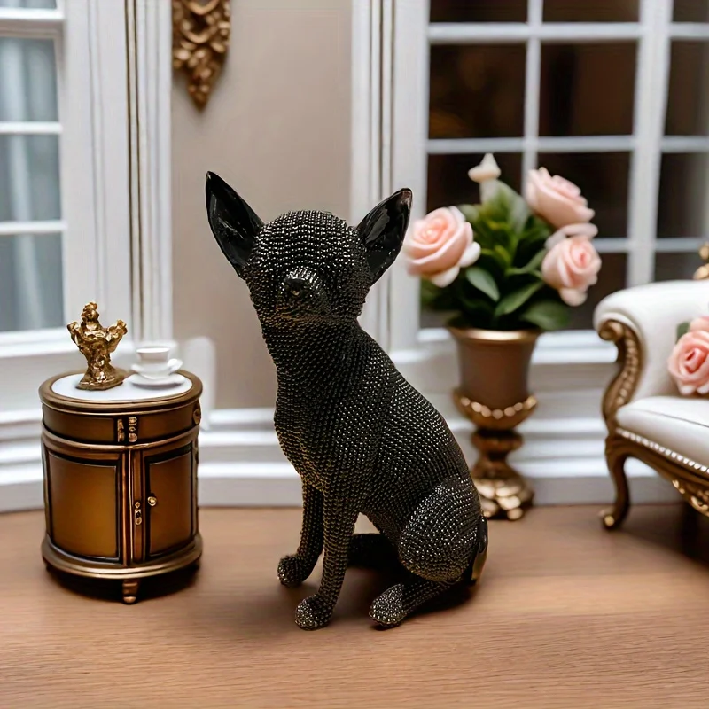 

Chihuahua puppy resin art sculpture, jewelry craft design, holiday tabletop display for home and office, interior decoration.