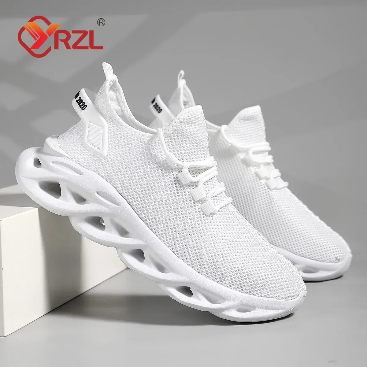 YRZL-Zapatillas deportivas de malla para hombre, zapatos ligeros de verano, transpirables, con plataforma, para correr al aire libre