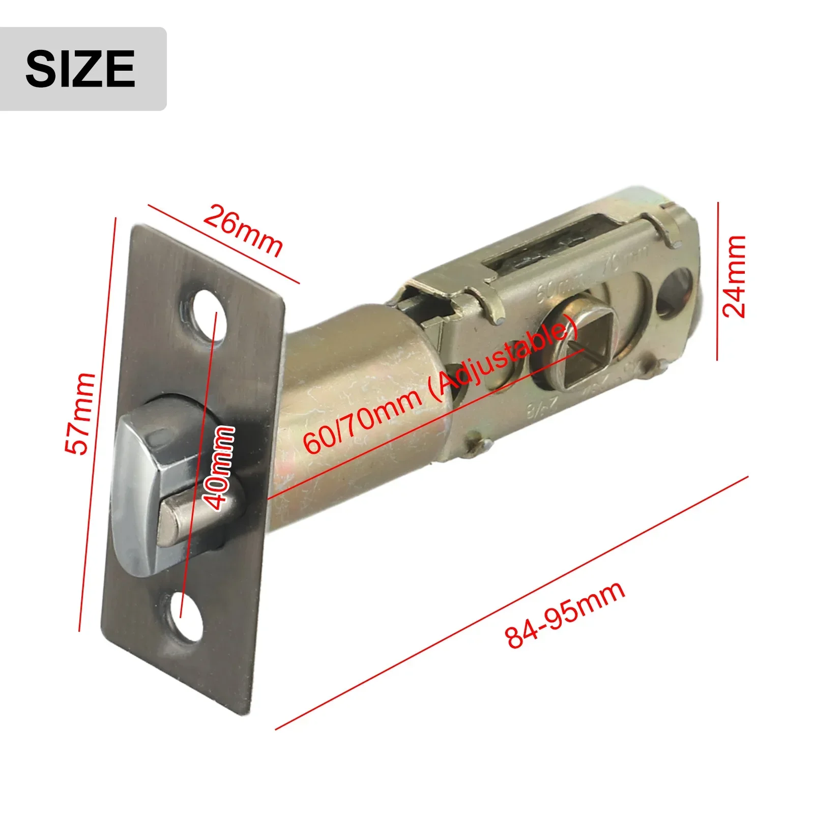 Bathroom Door Lock Body Single Tongue Lock Bolt Door Lock Hardware 45 Degrees 60-70 Adjustable Interior Door Latch Tubular