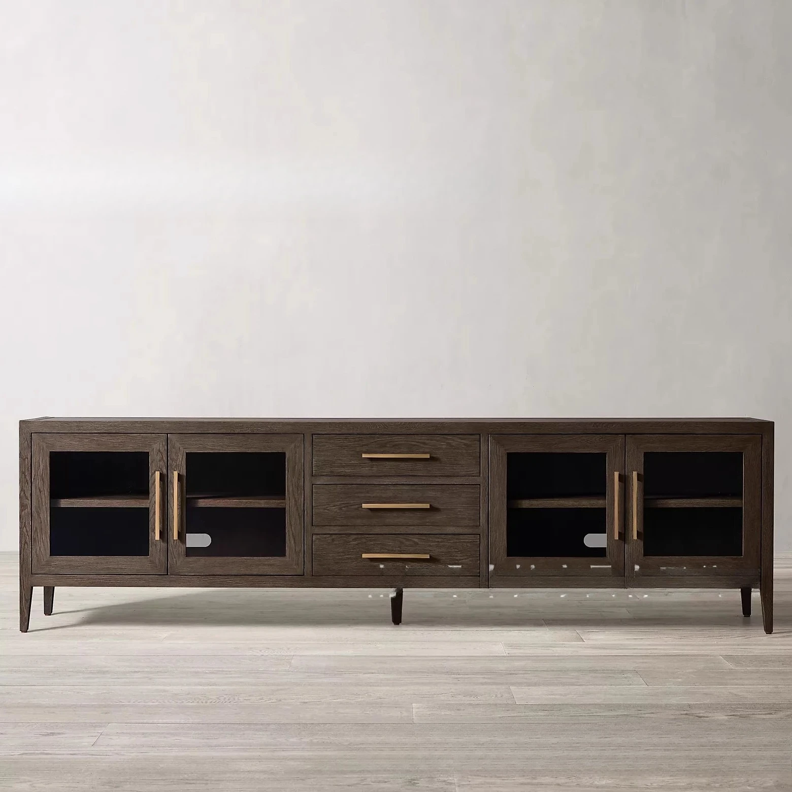 

American Country Exit French Modern Glass with Drawers 4 Door Living Room Oak Solid Wood Storage TV Cabinet