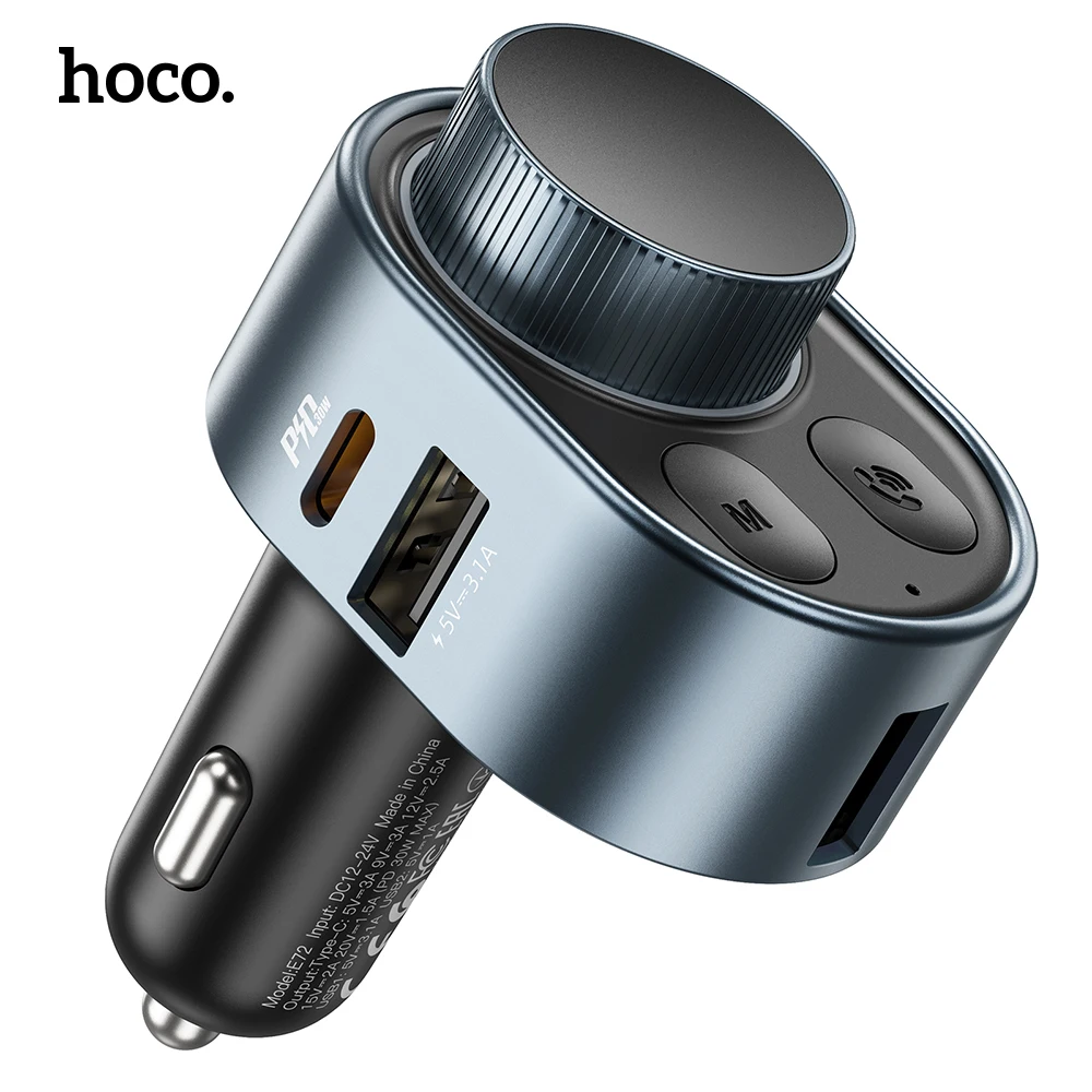 HOCO PD 30W Car FM Transmitter Wireless Bluetooth 5.0 FM Radio Modulator USB Car Charger Adapter For iPad Macbook Handsfree Kit