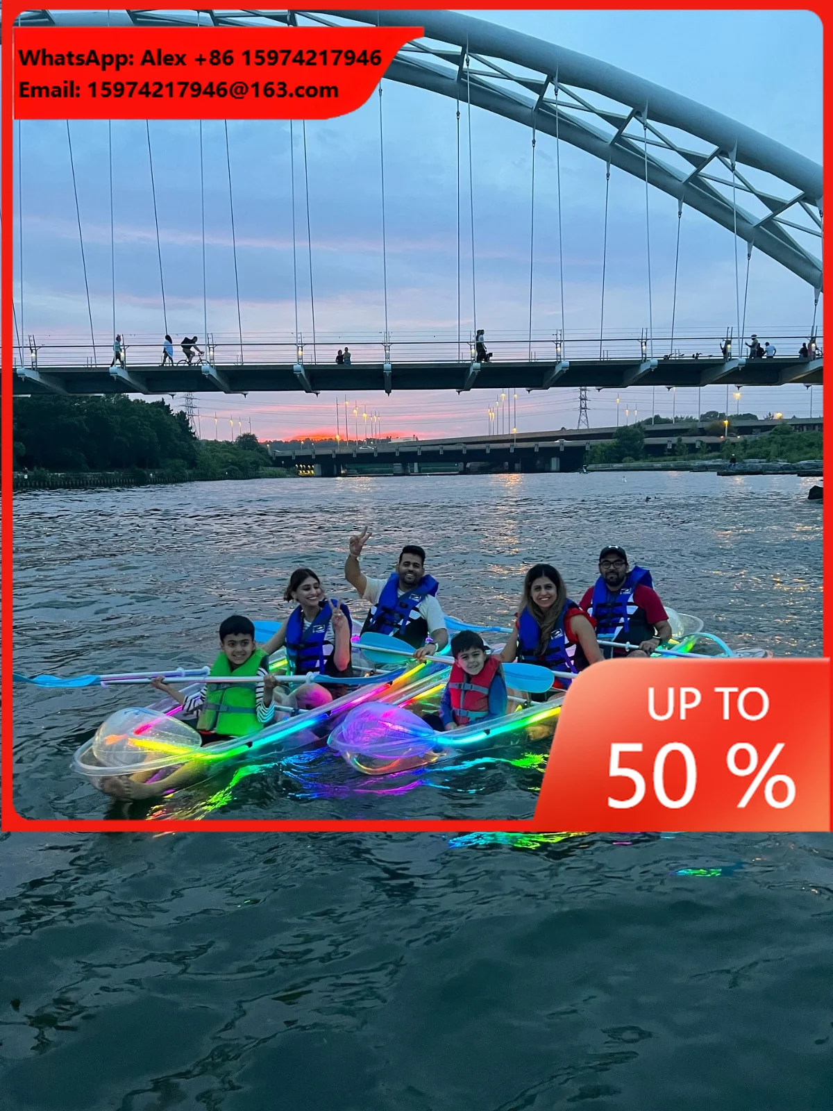 A 2026 Transparent Double Seat Kayak Crystal Glass Bottom PC Clear Kayak For LED Lights 2 Person With Float
