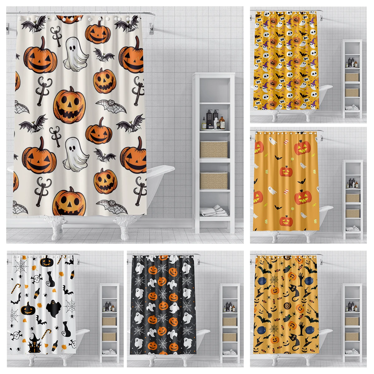 Home decoration shower curtains for bathroom waterproof curtain fabric Modern Nordic style Living Room Halloween Autumn Pumpkin