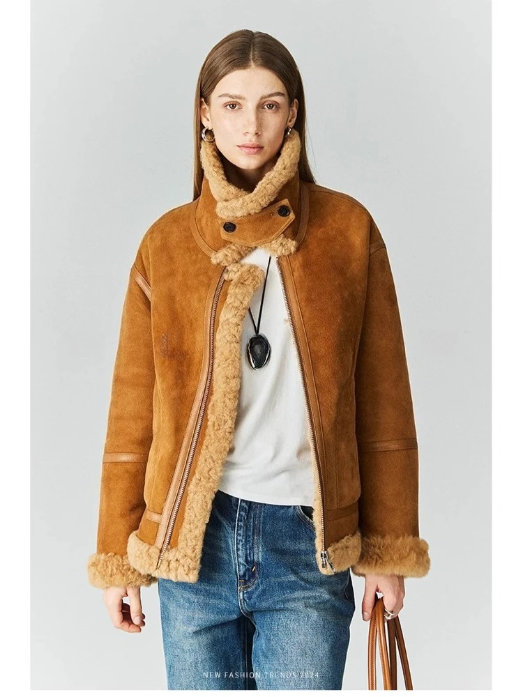 

High-end Luxury Genuine Leather Real Fur Coat for Women 2026 New Simple Vintage Classic Natural Lamb Fur Winter Suede Jackets