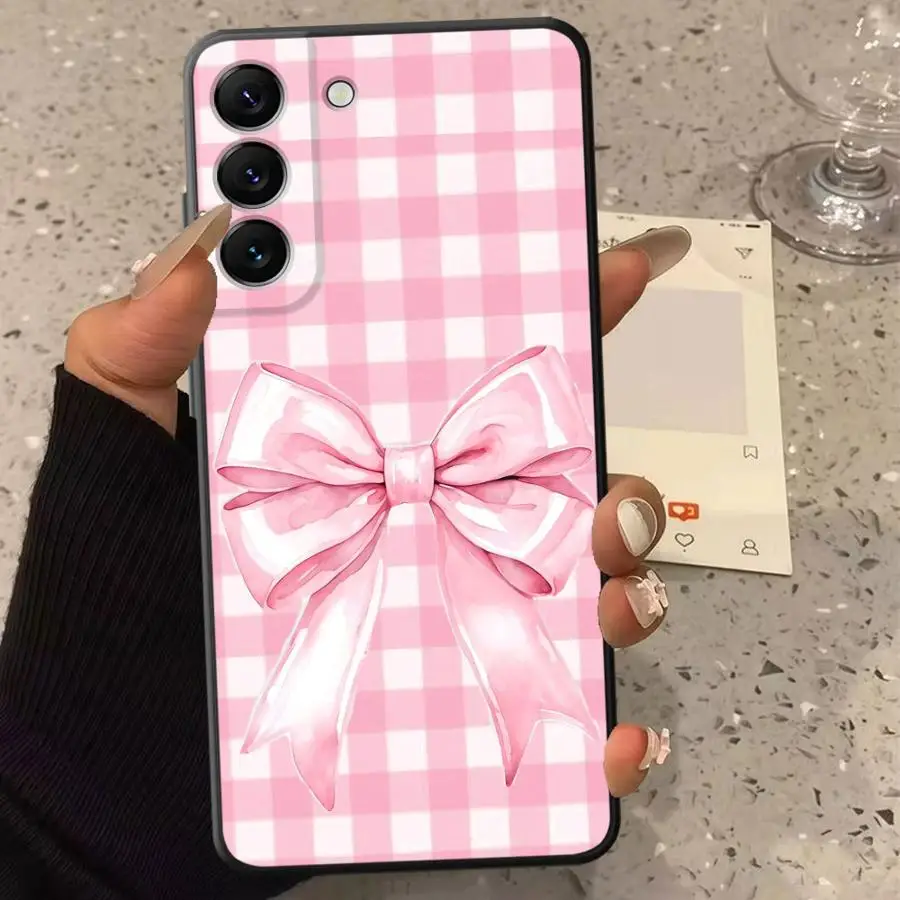 Phone Cover Case for Samsung Galaxy A03 A50 A56 A71 A73 A02s A20s A53 A04 A06 A30s A05 Plaid Bow