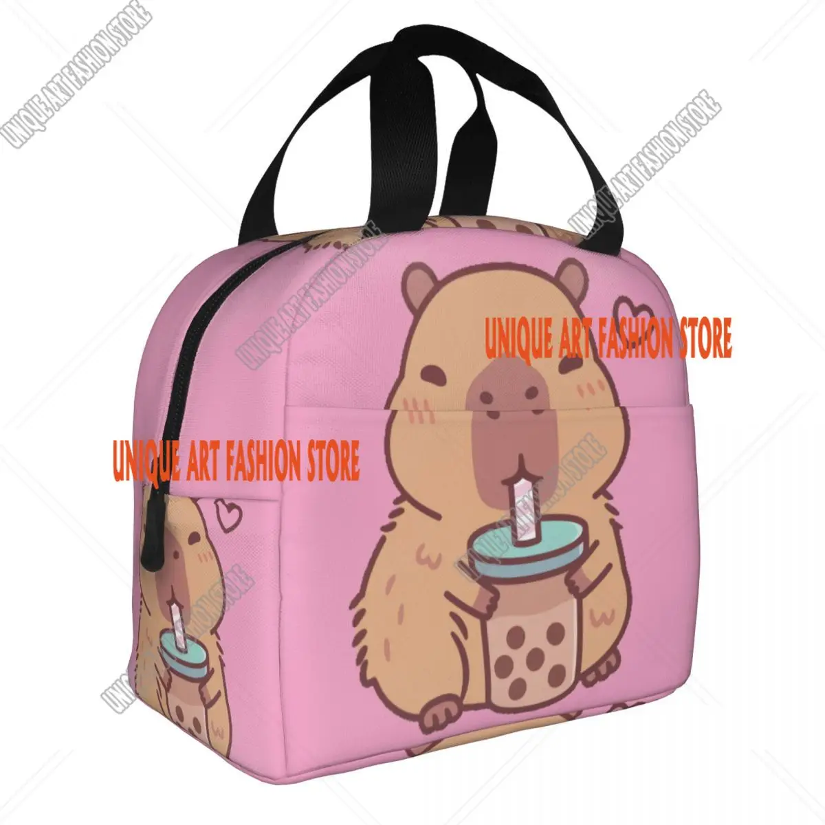 Custom Cute Capybara Loves Drinking Bubble Tea Lunch Bag Women Warm Cooler Insulated Lunch Box for Children School