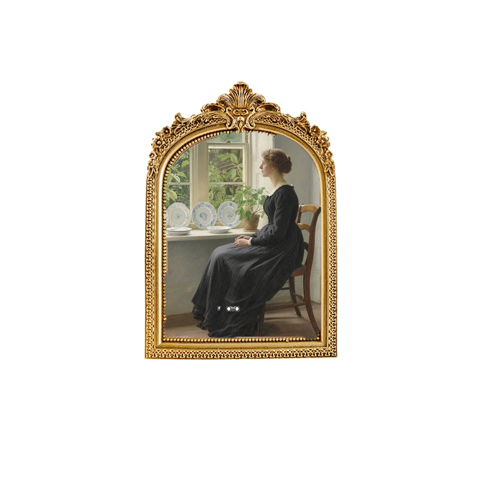 Resin Vintage Arch Picture Frame with Floral Carvings for Home Decoration and Photo Display with Horizontal and Vertical Options