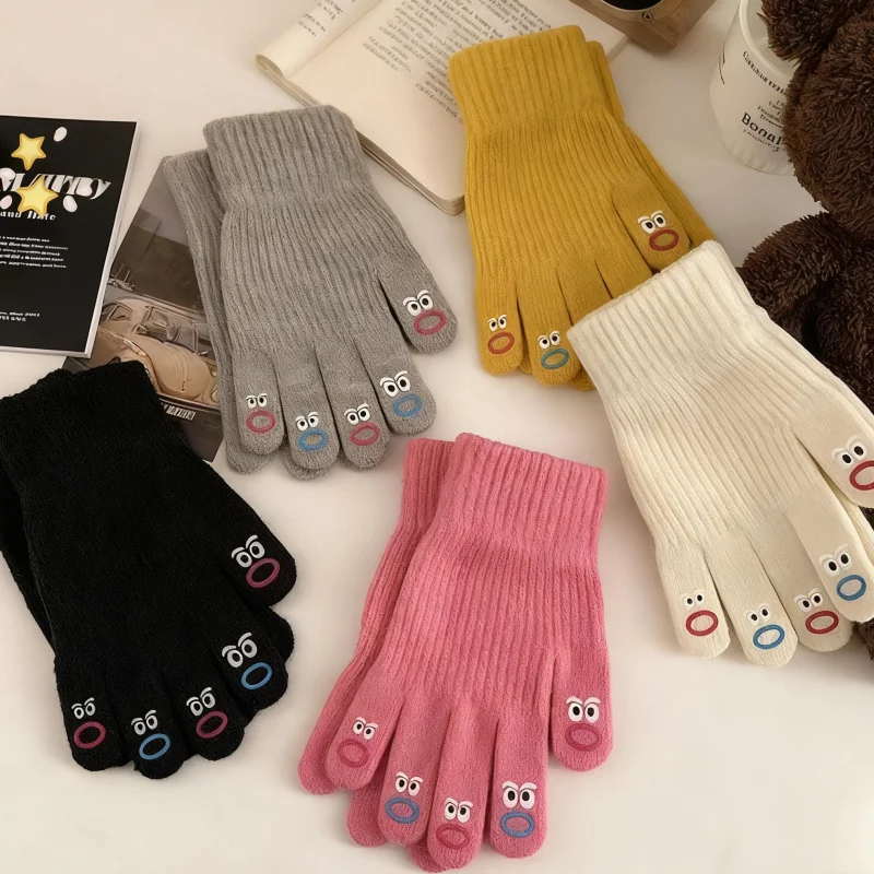 2/4/10 Stück (1/2/5 Paar) warme Strickhandschuhe für Herbst und Winter mit lustigen Ausdrücke, Touchscreen-kompatibel, fingerlos, Paar-Stil, hässlicher süßer Stil, kältebeständig, süßes und lustiges