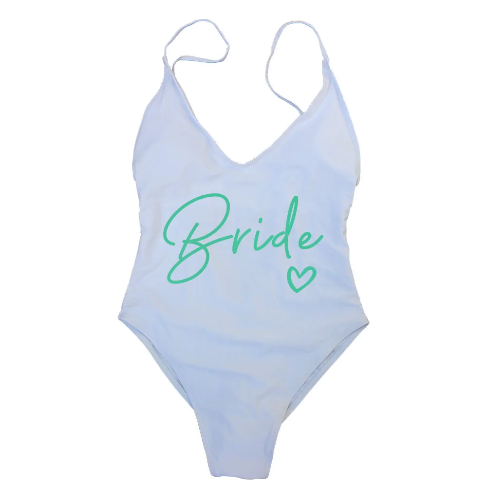 S-XL Sexy Padded One Piece Swimsuit TEAM Bride Love Swimwear Women Summer Beachwear Bachelor Party Bathing Suit Swimsuits