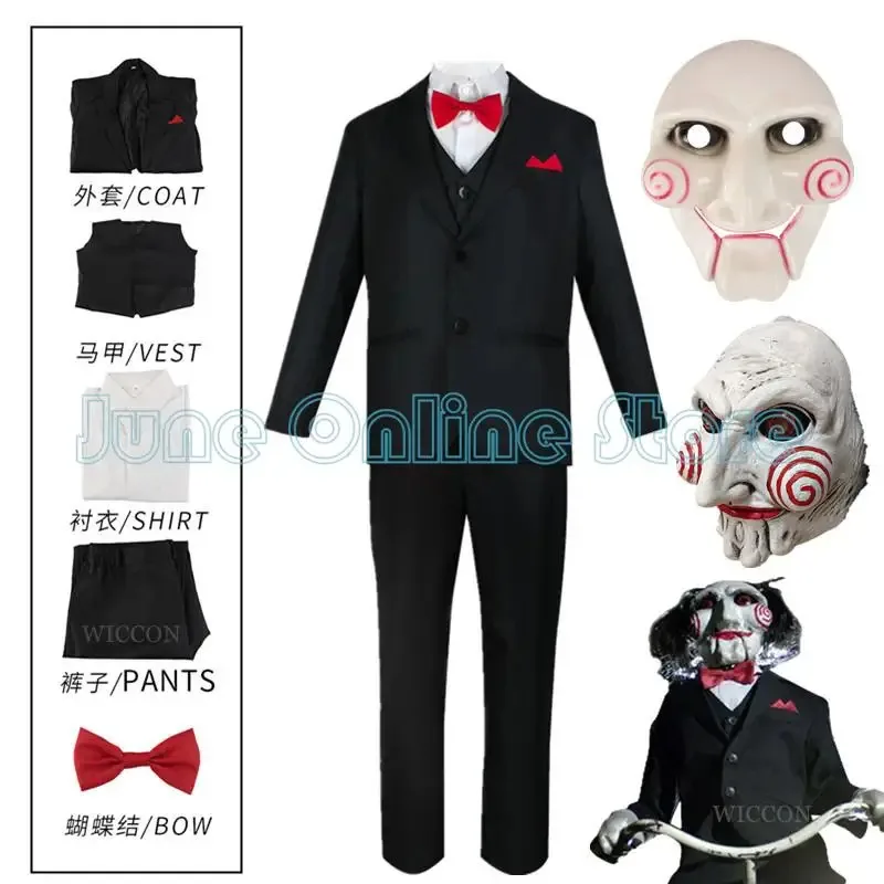 lili 123Jigsaw Killer Cosplay Anime Saw 10 Costume Uniform Men Suit Coat Vest Pants Set Halloween Party Mask Outfit for Man