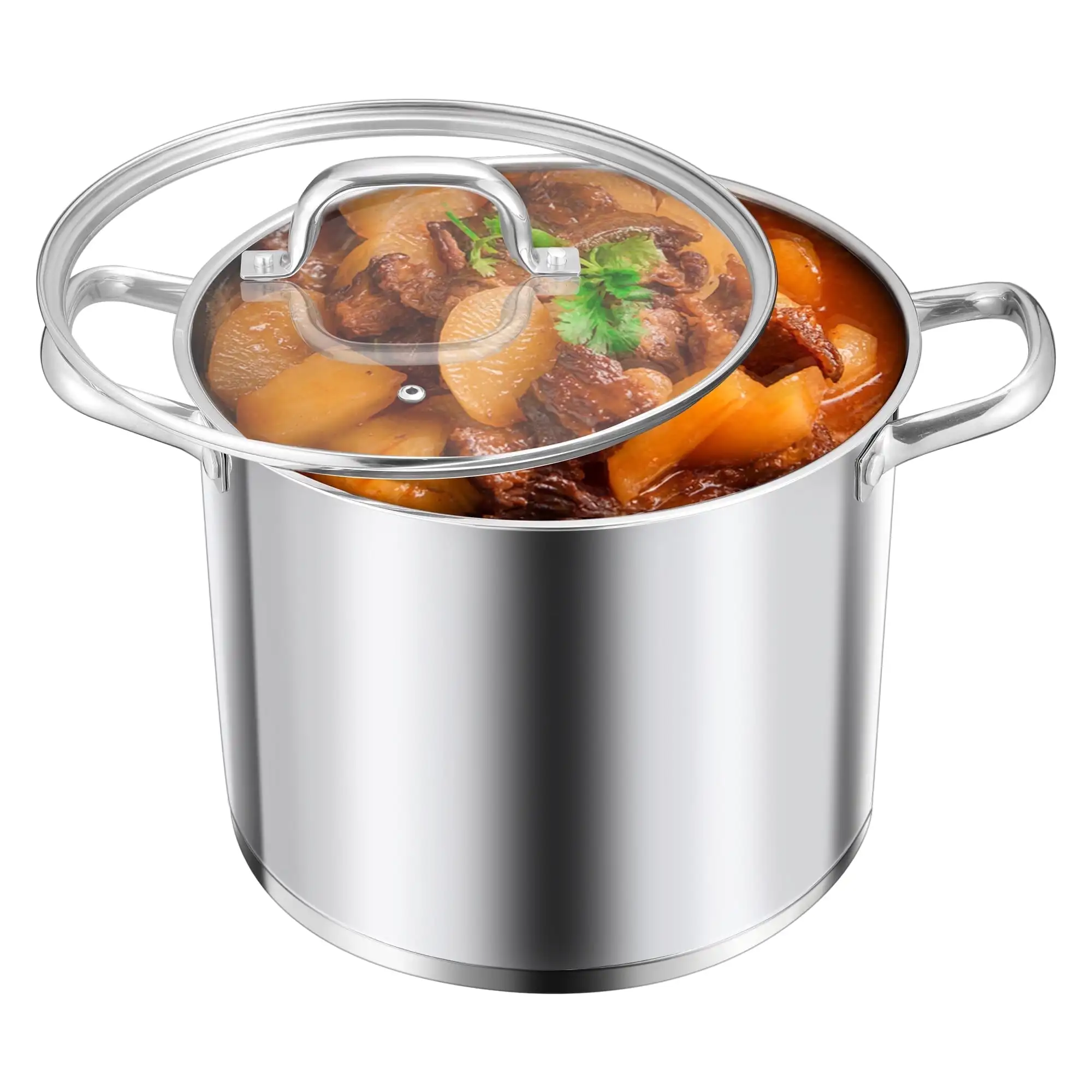 

12 QT Trip-Ply Bottom Stainless Steel Cooking Pot with Tempered Glass Lid, Soup Pasta Cookware Compatible with Gas Inductio