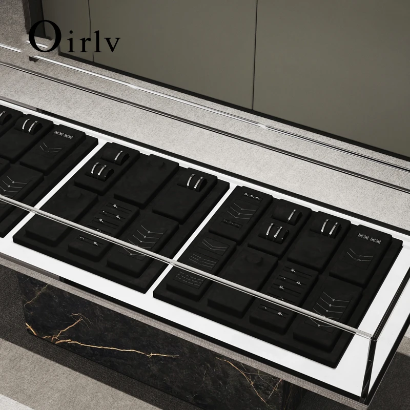 

Oirlv Black Velvet Jewelry Display Set for Earring Ring Necklace Bangle Bracelet Trays Organizers Counter Jewelry Display Props