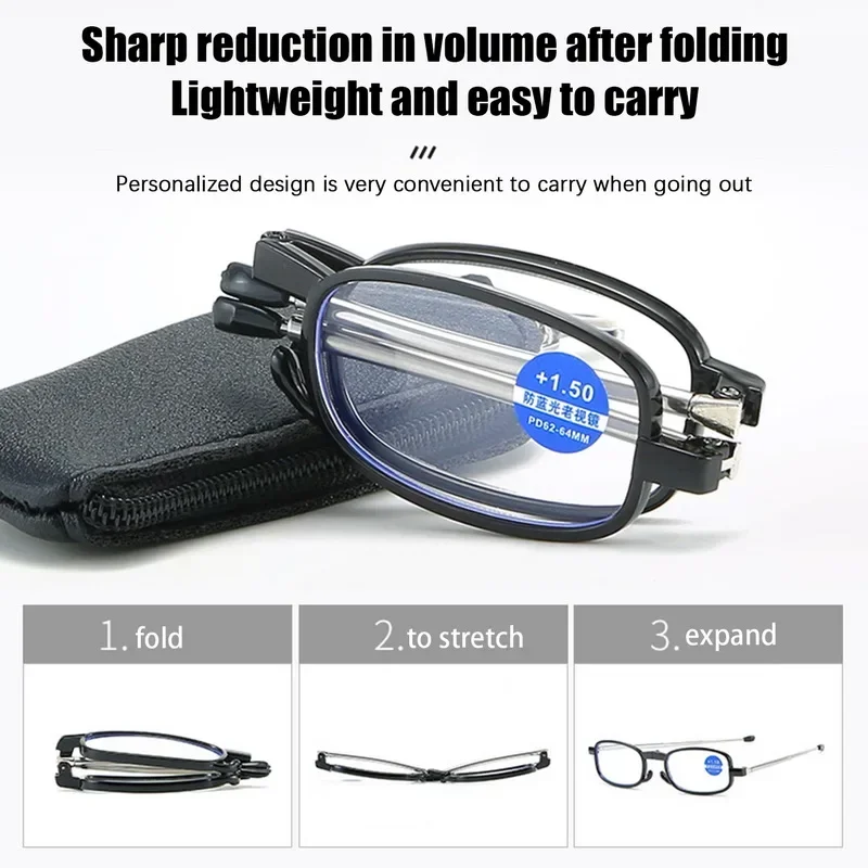 Portable Folding Reading Glasses Key Chain Anti Blue Light Anti-Radiation Eyewear with Storage Bag Women Men Presbyopic Glasses