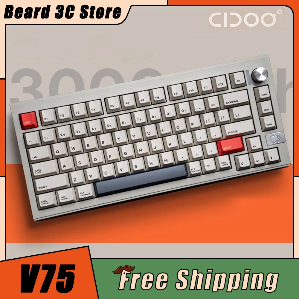 

Cidoo V75 Mechanical Keyboard Aluminium Alloy Three Mode Multifunctional Knob RGB Wireless Gaming Keyboard Support VIA Hot Swap