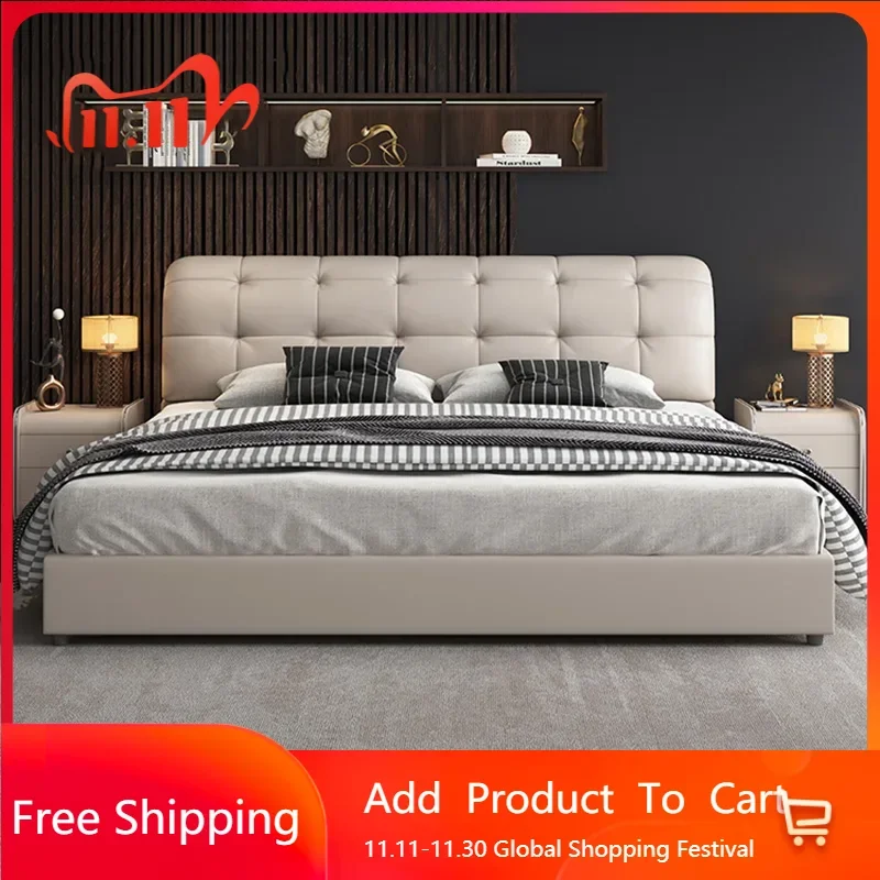 

Leather Marriage Bed Nordic Multifonction Luxury Bedroom Bed Storage King Size Marco De Cama Queen Moderno Modern Furniture
