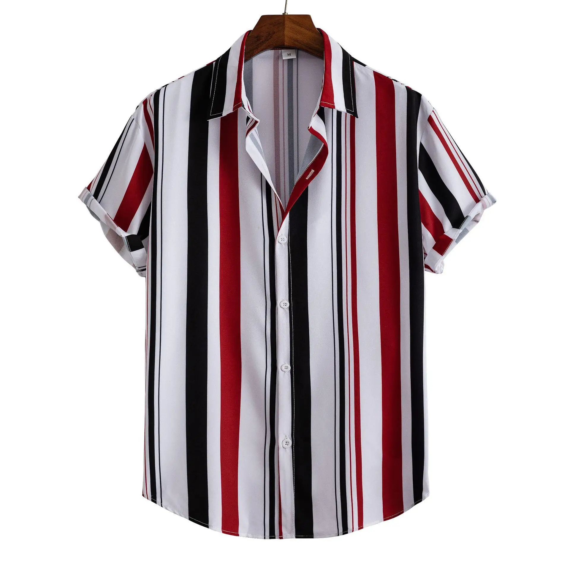 

Мужская полосатая внутренняя одежда из полиэстера с принтом Street Sle и откидным воротником, весна 2022, тонкая, без глажки